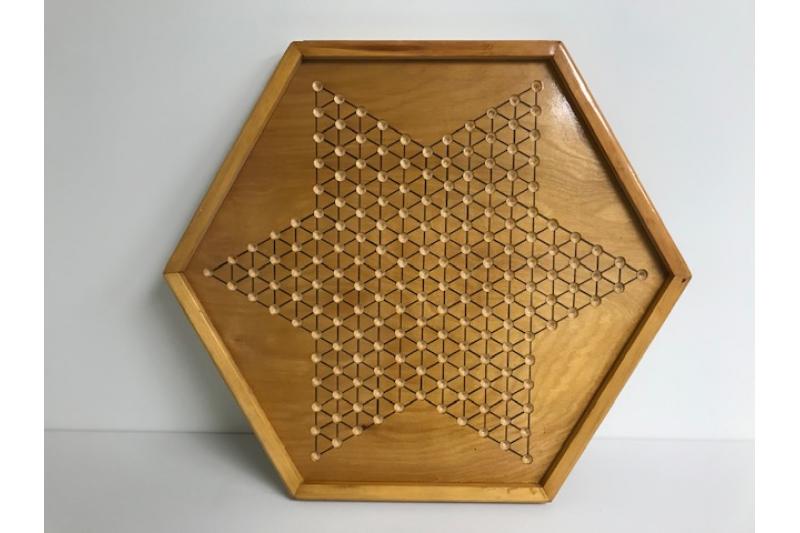 1970's Handcrafted Chinese Checkers / Checkers Board and Pieces