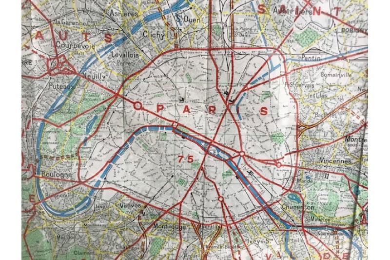 Vintage Framed Folded Paris Street Map