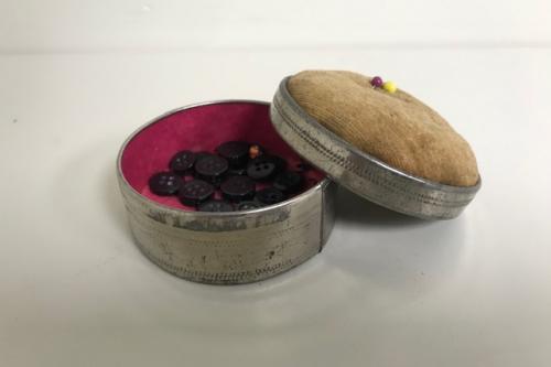 Vintage Pin Cushion, Silk Kit / Button Container