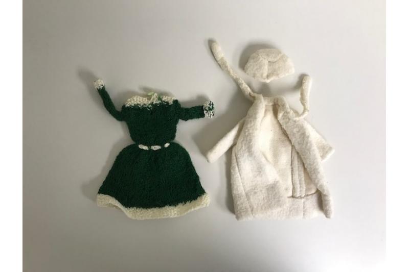 Vintage Barbie Green and White Dresses with Hat